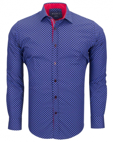 Oscar Banks - Luxury Polka Dot Printed Long Sleeved Mens Shirt SL 6541