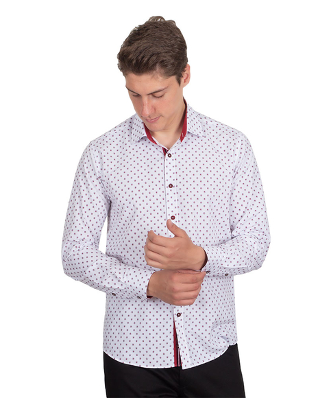 MAKROM - Luxury Polka Dot Printed Long Sleeved Mens Shirt SL 6684 (Thumbnail - )
