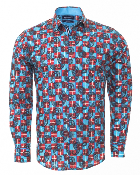 Oscar Banks - Luxury Printed Long Sleeved Mens Shirt SL 6297