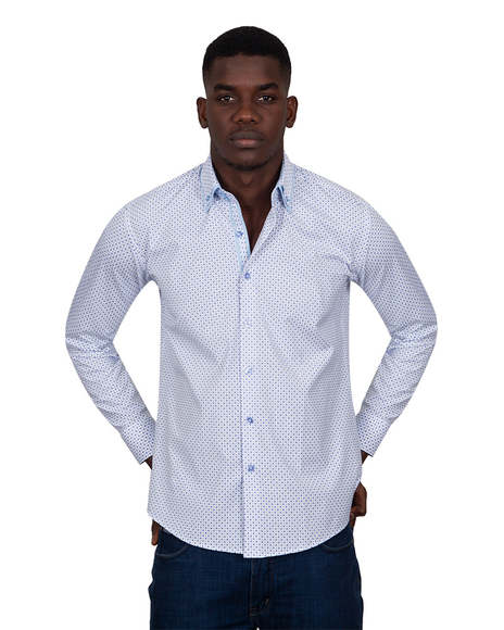 MAKROM - Luxury Printed Makrom Long Sleeved Double Collar Mens Shirt SL 6815