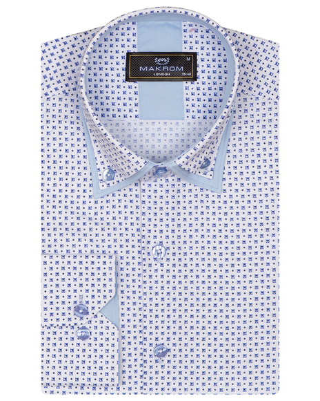 Luxury Printed Makrom Long Sleeved Double Collar Mens Shirt SL 6815