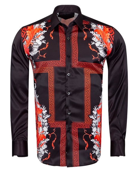 Oscar Banks - Luxury Printed Satin Mens Shirt SL 6831 (1)