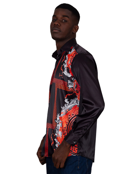 Oscar Banks - Luxury Printed Satin Mens Shirt SL 6831