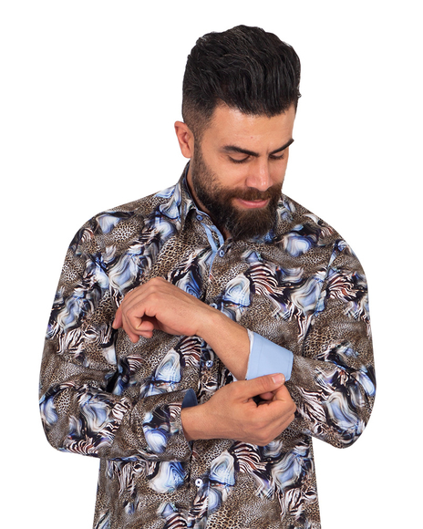 Oscar Banks - Luxury Printed Totally Cotton Mens Shirt SL 6903 (1)