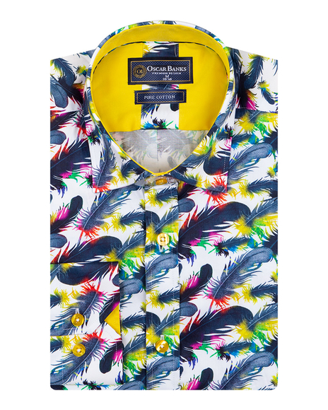 Luxury Pure Cotton Feathers Printed Long Sleeved Mens Shirt SL 6876