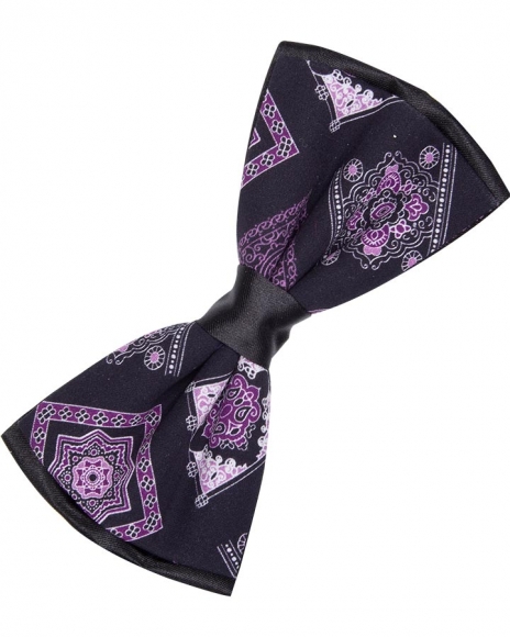 MAKROM - Luxury PY 01 Adjustable Black And Pattern Bowtie (Thumbnail - )