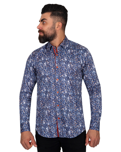 Oscar Banks - Luxury Quality Printed Long Sleeved Cotton Mens Shirt SL 6875