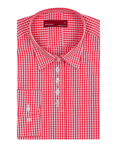 Luxury Red Check Pattern Printed Womens Shirt LL 3311