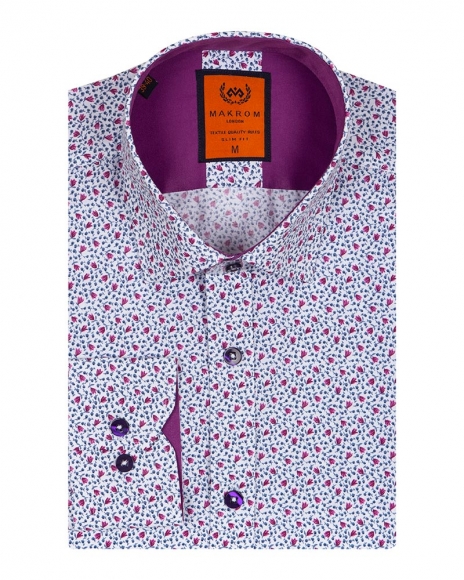 Luxury Red Flowers Printed Long Sleeved Mens Shirt SL 6686