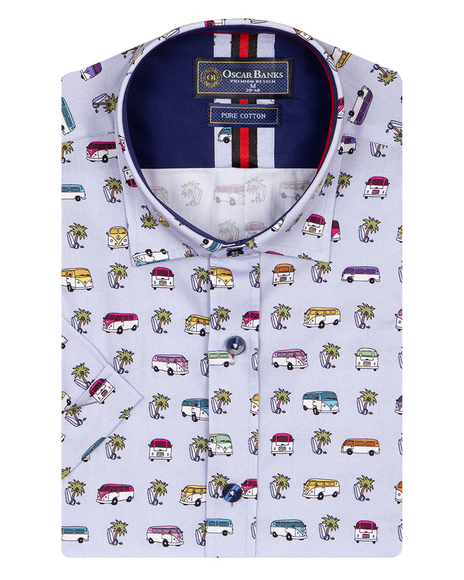 Luxury Short Sleeved Bus Printed Mens Shirt SS 6838