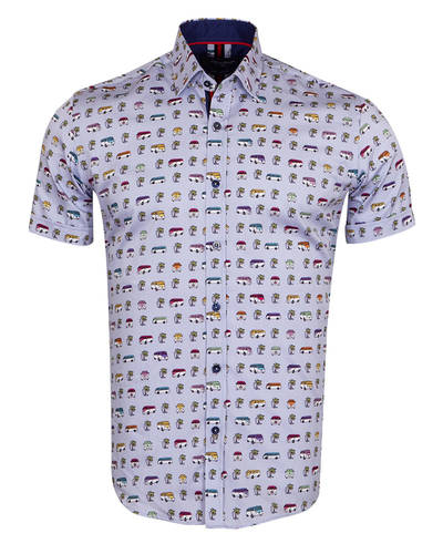 Oscar Banks - Luxury Short Sleeved Bus Printed Mens Shirt SS 6838