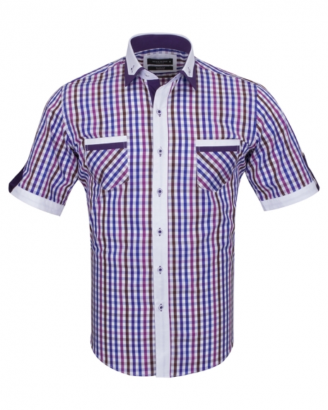 MAKROM - Luxury Short Sleeved Check Shirt With Chest Pocket SS 6042 (Thumbnail - )