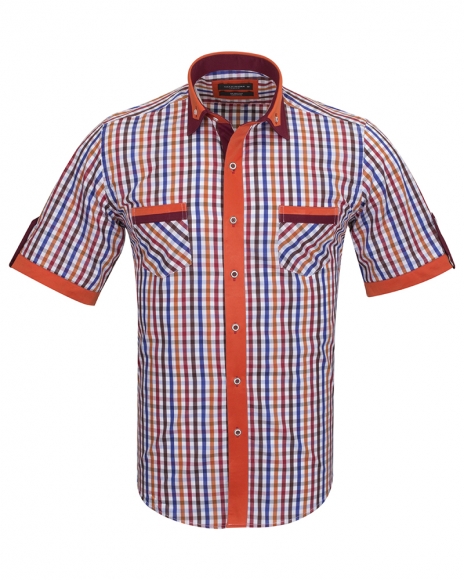 MAKROM - Luxury Short Sleeved Check Shirt With Chest Pocket SS 6042 (Thumbnail - )