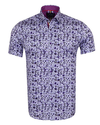 Oscar Banks - Luxury Short Sleeved Floral Printed Mens Shirt SS 6845