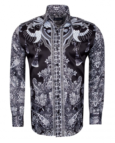 Luxury Special Pattern Printed Long Sleeved Satin Mens Shirt SL 6431