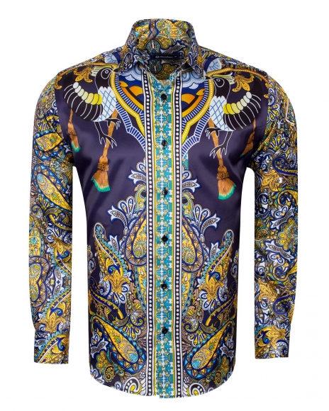 Luxury Special Pattern Printed Long Sleeved Satin Mens Shirt SL 6431