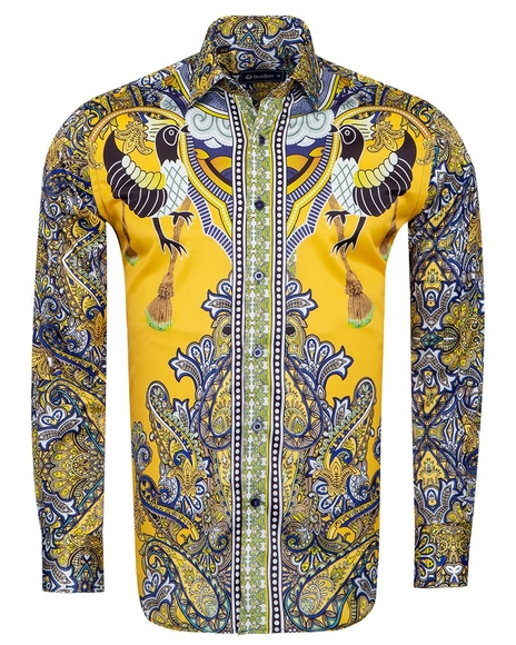 Oscar Banks - Luxury Special Pattern Printed Long Sleeved Satin Mens Shirt SL 6431 (1)