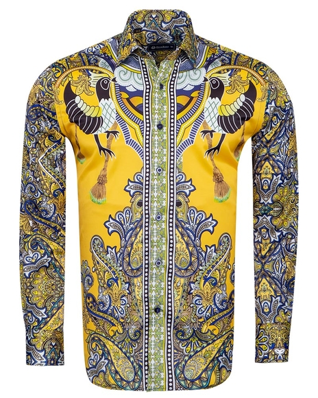 Oscar Banks - Luxury Special Pattern Printed Long Sleeved Satin Mens Shirt SL 6431 (1)