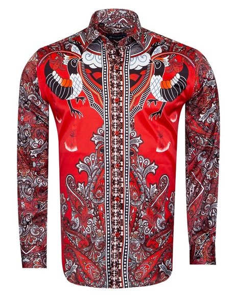 Luxury Special Pattern Printed Long Sleeved Satin Mens Shirt SL 6431