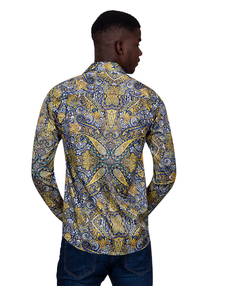 Luxury Special Pattern Printed Long Sleeved Satin Mens Shirt SL 6431