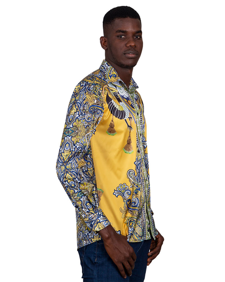 Luxury Special Pattern Printed Long Sleeved Satin Mens Shirt SL 6431