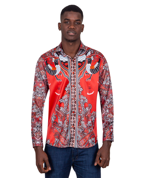 Luxury Special Pattern Printed Long Sleeved Satin Mens Shirt SL 6431