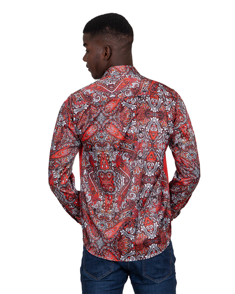 Luxury Special Pattern Printed Long Sleeved Satin Mens Shirt SL 6431