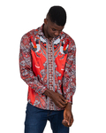 Luxury Special Pattern Printed Long Sleeved Satin Mens Shirt SL 6431 - Thumbnail
