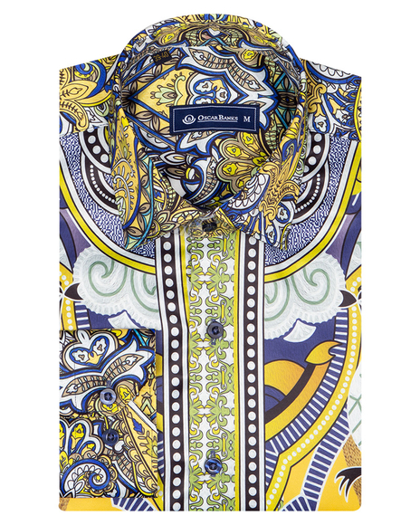 Luxury Special Pattern Printed Long Sleeved Satin Mens Shirt SL 6431