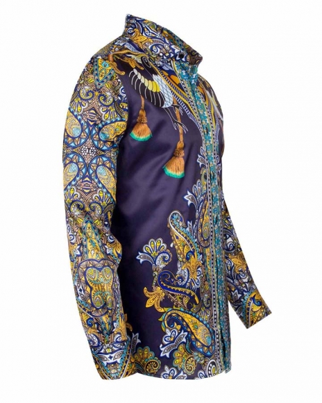 Luxury Special Pattern Printed Long Sleeved Satin Mens Shirt SL 6431