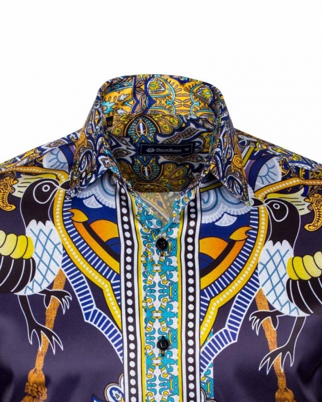 Luxury Special Pattern Printed Long Sleeved Satin Mens Shirt SL 6431