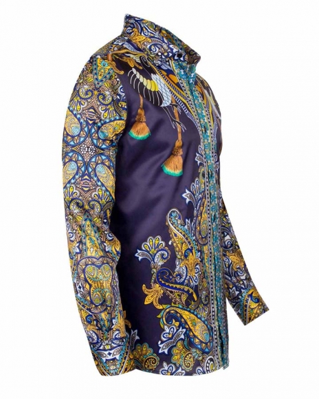 Oscar Banks - Luxury Special Pattern Printed Long Sleeved Satin Mens Shirt SL 6431 (Thumbnail - )