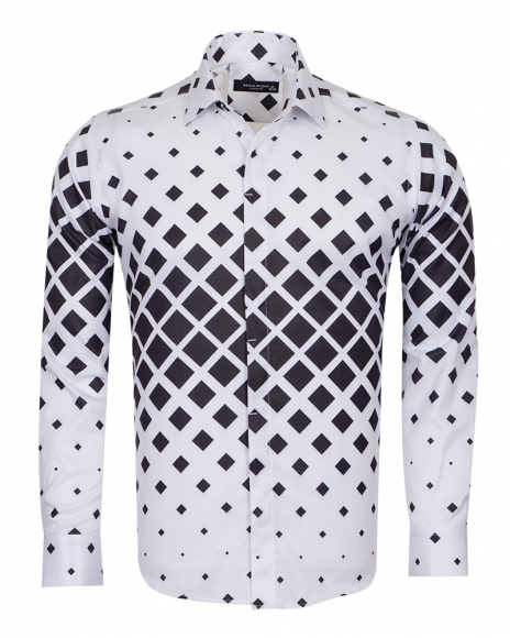 MAKROM - Luxury Squares Printed Long Sleeved Mens Shirt SL 6735