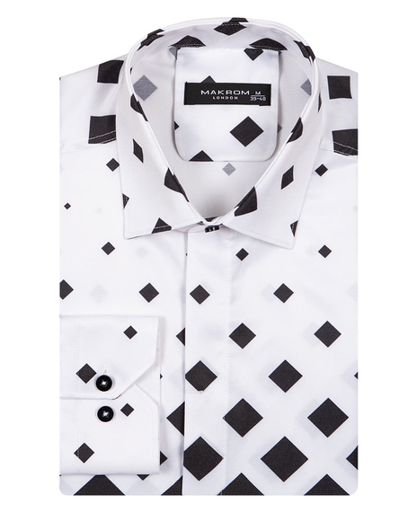 MAKROM - Luxury Squares Printed Long Sleeved Mens Shirt SL 6735 (1)