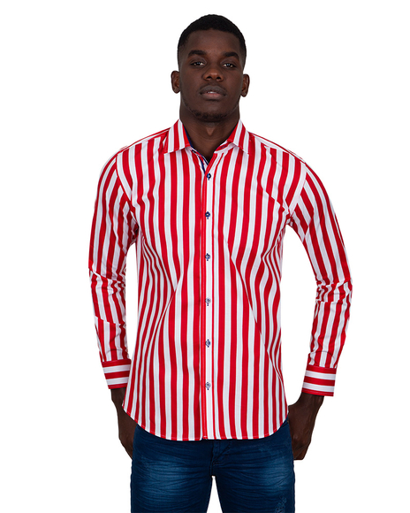 MAKROM - Luxury Striped Long Sleeved Mens Shirt SL 6804 (Thumbnail - )