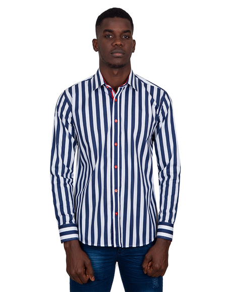 MAKROM - Luxury Striped Long Sleeved Mens Shirt SL 6804