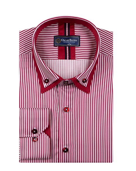 Oscar Banks - Luxury Striped Oscar Banks Double Collar Shirt SL 6758 (1)