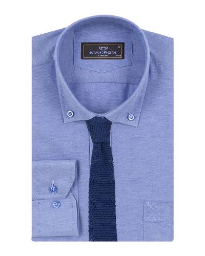MAKROM - Luxury Textured Long Sleeved Shirt with Necktie Set SL 7123K (Thumbnail - )