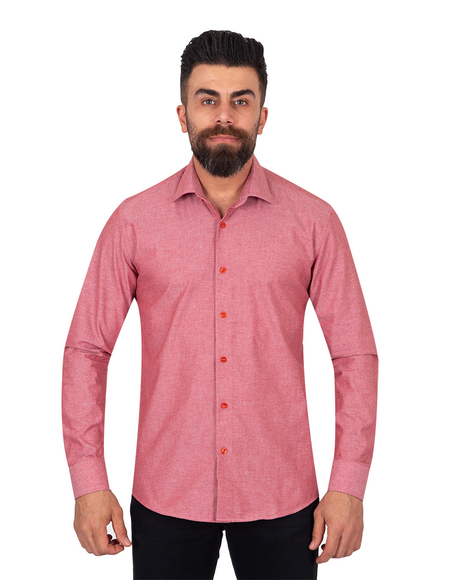 Oscar Banks - Luxury Textured Pure Cotton Mens Shirt SL 6921 (Thumbnail - )