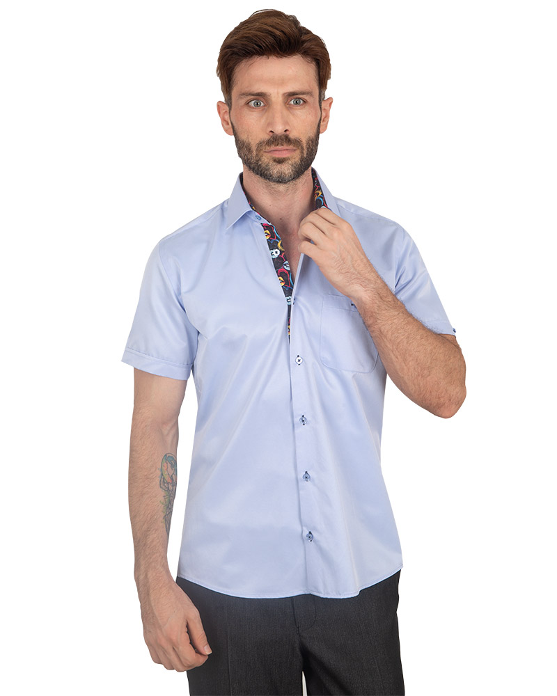 Mens Plain Short Sleeved Shirt With Details SS 7045 | Makrom
