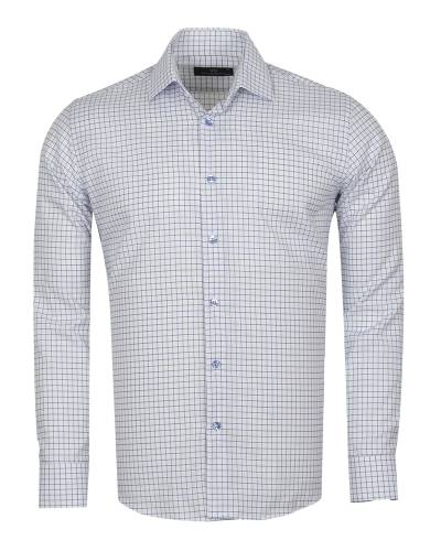 MAKROM - Mens White Checkhed Long Sleeved Shirt SL 7179