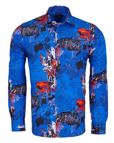 MAKROM - Printed Long Sleeved Mens Shirt SL 7373 (Thumbnail - )