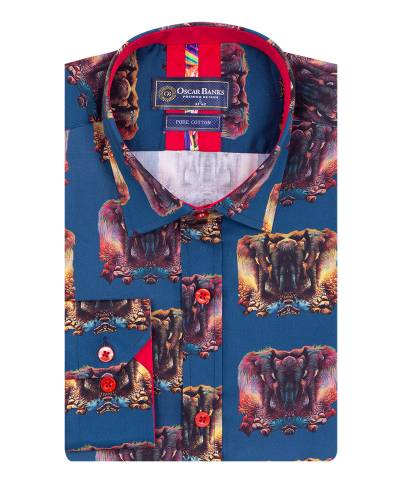 Oscar Banks - Printed Long Sleeved Mens Shirt SL 7579 (Thumbnail - )