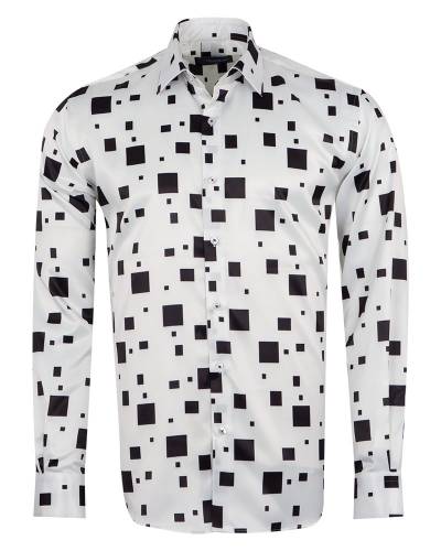 Oscar Banks - Luxury Printed Mens Satin Shirt SL 7140 (Thumbnail - )