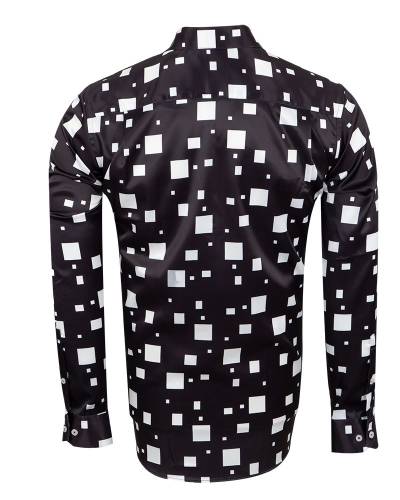 Oscar Banks - Luxury Printed Mens Satin Shirt SL 7140 (Thumbnail - )