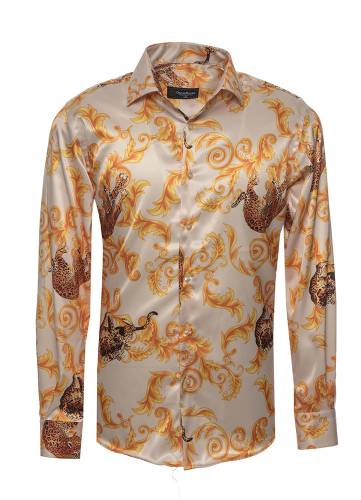 Oscar Banks - Printed Mens Satin Shirt SL 7195 (Thumbnail - )