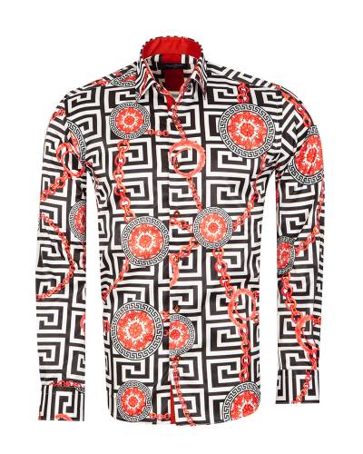Oscar Banks - Printed Mens Satin Shirt SL 7476