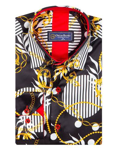 Oscar Banks - Printed Mens Satin Shirt SL 7480 (Thumbnail - )