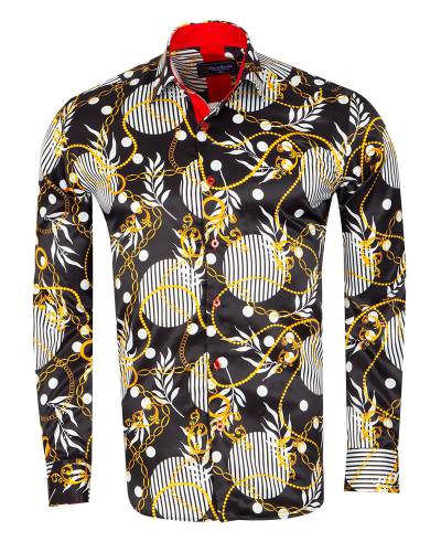 Oscar Banks - Printed Mens Satin Shirt SL 7480 (1)