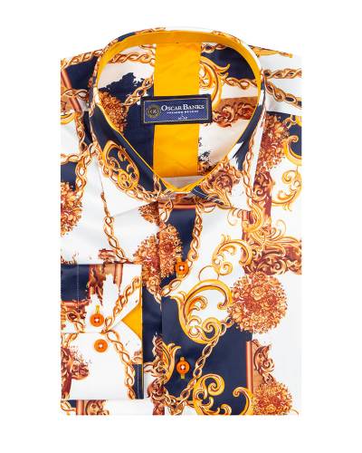 Oscar Banks - Printed Mens Satin Shirt SL 7481